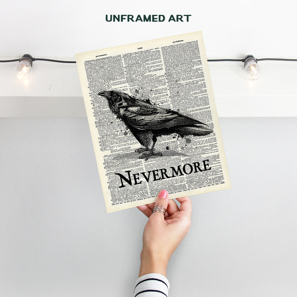 The Raven - Nevermore - Edgar Allan Poe Gifts - Goth Room Decor - Gothic Home Decor - Creepy Poetry Poem Wall Art - Vintage Rustic Decoration - 8x10 Retro Poster Print