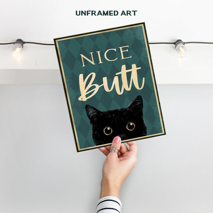 Nice Butt Bathroom Decor - Cat Wall Decor - Funny Bathroom Wall Art - Cat Bathroom Decor - Bath Wall Decor - Bathroom Decorations for Women, Kitty, Kitten, Pet, Animal Lover - Powder Room Wall Art