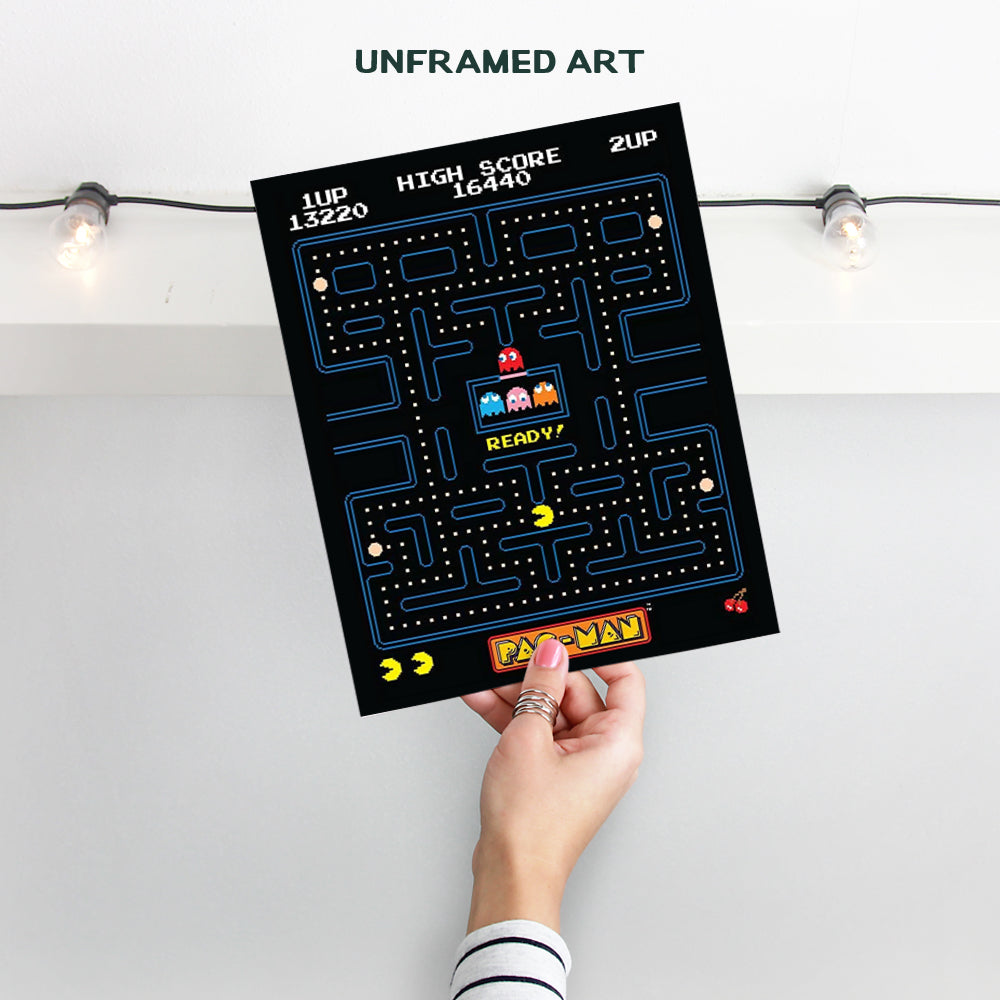 Pacman Arcade Game Poster - 8x10 Pac Man Wall Decor - Cool Unique Gift for Boys, Men, Gamer, Video Game, Arcade Games, Xbox, Nintendo, Gaming Fan - Game Room Decor