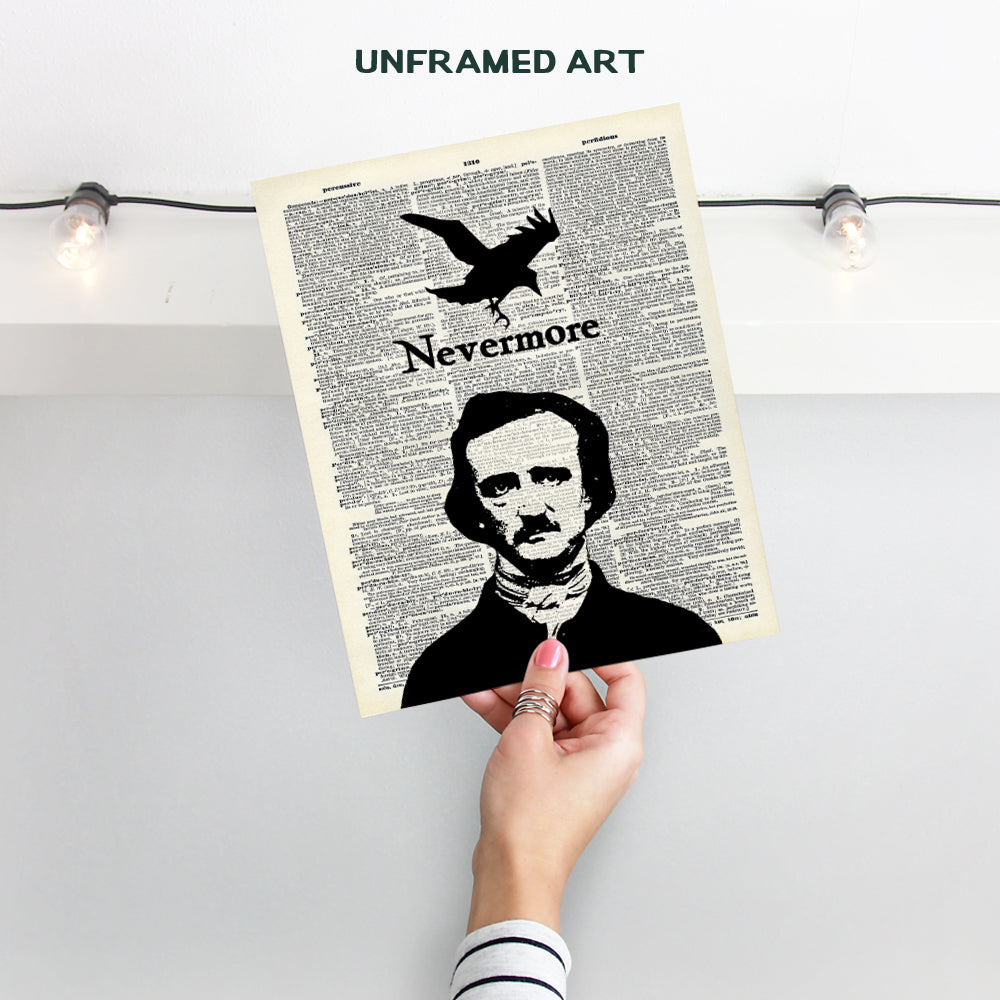 Gothic Edgar Allan Poe Decor - The Raven Poster 8x10 - Goth Room Decor - Creepy Vintage Wall Art - Nevermore Halloween - The Crow - Funny Unique Affordable Gift - Dictionary Art Photo Picture Print