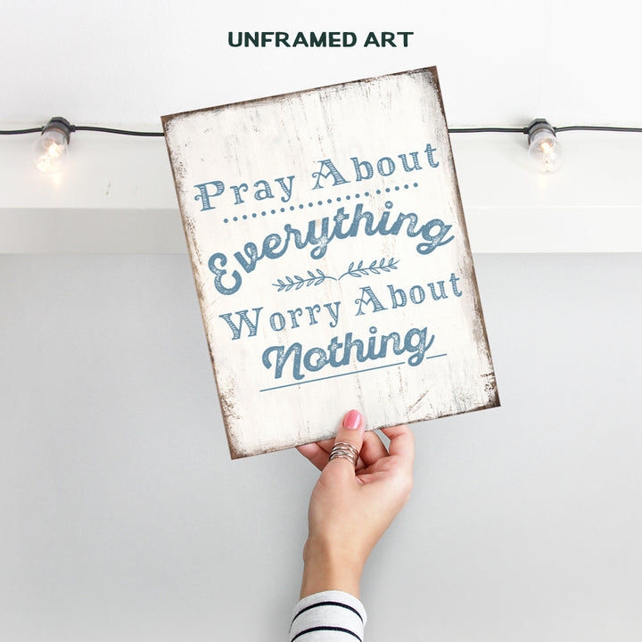 Pray About Everything Worry About Nothing Sign - Christian Gifts for Women - Religious Wall Decor - Christian Wall Art - Spiritual Inspirational Positive Quotes - Catholic Gifts - Prayer Wall Decor