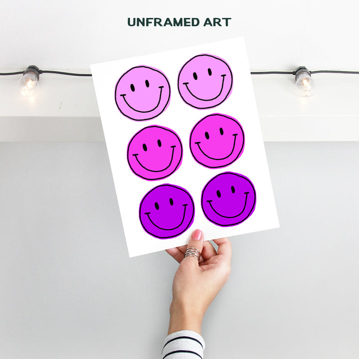 Smiley Face Purple Wall Decor - Smile Face Wall Art - Girls Bedroom Decor, Teens Room - Positive Wall Decor - Happy Decor - Preppy Room Decor - Trendy Room Decor - Modern art - Grunge Indie Room Decor