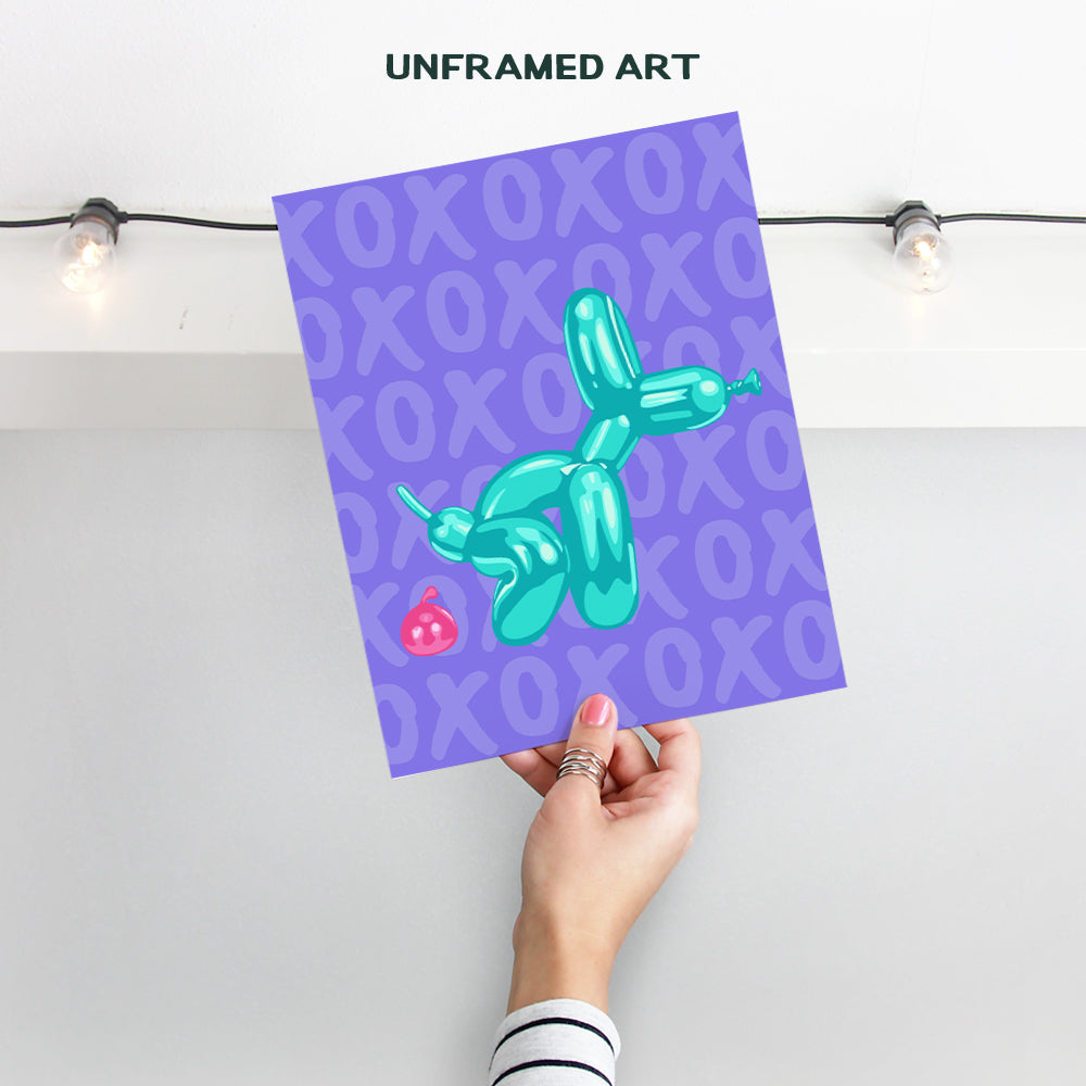 Purple Teal Blue Bathroom Accessories - Pop art Balloon Dog funny Bathroom Wall Decor - Dorm Room Decor - 60s 70s 80s Modern Bathroom Pictures - Cute Trendy Funky Kids Bathroom Wall Art Decorations