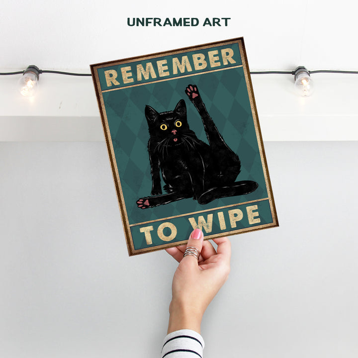 Cute Cat Bathroom Decor - Remember to Wipe Cat Poster - Funny Bathroom Accessories - Cute Bathroom Pictures - Bath Wall Decor - Guest Bathroom - Powder Room - Restroom Decorations - Cat Wall Art