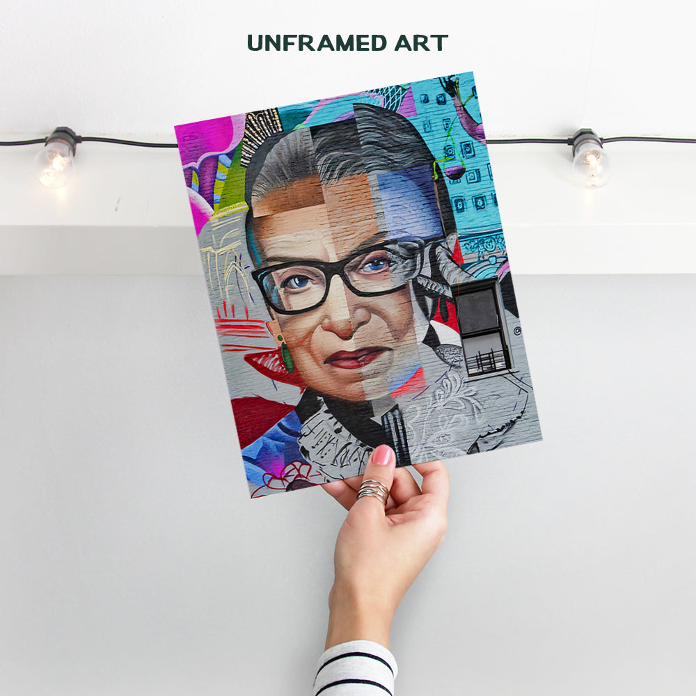 Ruth Bader Ginsburg Mural - RBG Graffiti Street Art - Unique Gift for Lawyer, Attorney, Judge, Liberal, Democrat, Feminist, Women - Cool Home Decor Wall Art Picture Print. 8x10 Unframed