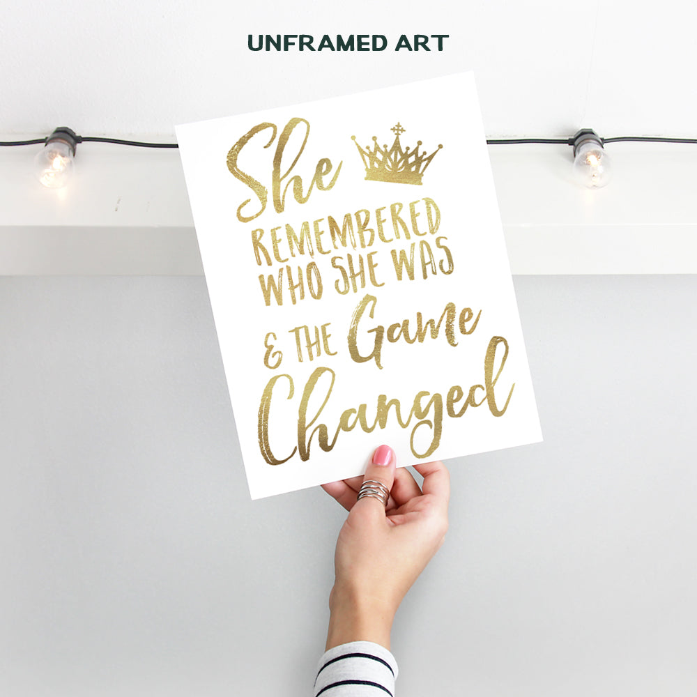 Inspirational Wall Art & Decor for Women, Teen Girls - She Remembered Who She Was And the Game Changed - Motivational Positive Quotes Sayings - Uplifting Encouragement Gifts - Uplifting Posters