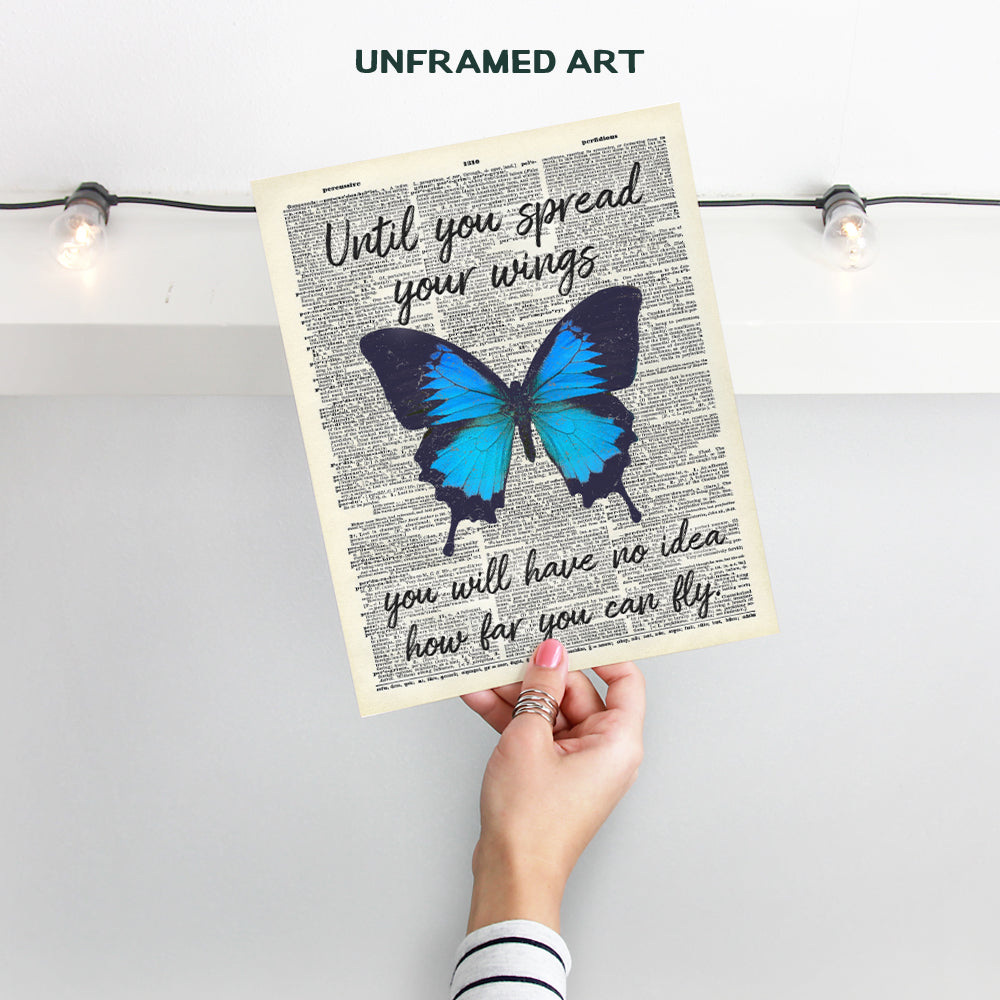 Butterfly Wall Decor - Motivational Wall Art Poster - Positive Quote Home Decor - Uplifting Encouragement Gift for Women, Girls, Teens - Inspirational Decorations for Bedroom, Office, Living Room