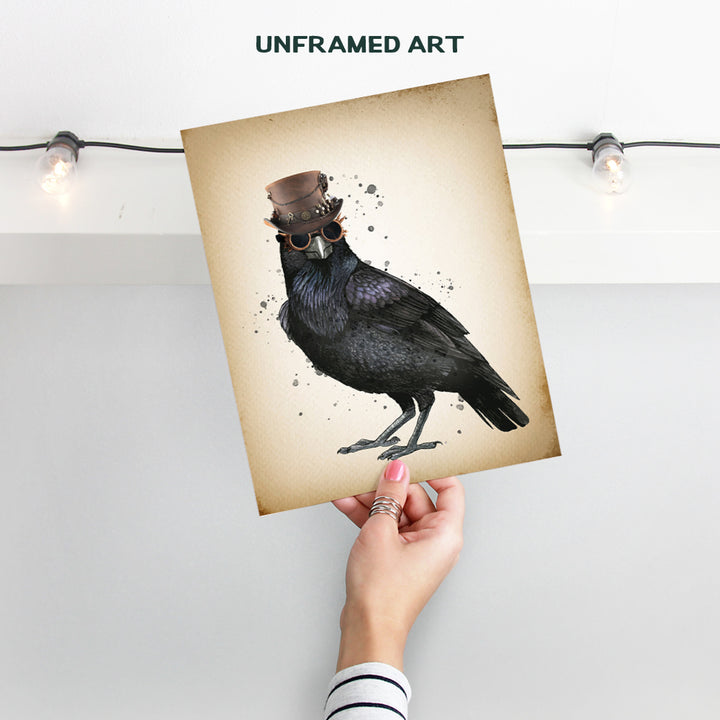 Steampunk The Raven Wall Art - Gothic Edgar Allan Poe Home Decor - Goth Room Decorations - Renaissance Hipster Poster Sign - Accessories for Bedroom, Living Room - Hipster Gift for Men, Women