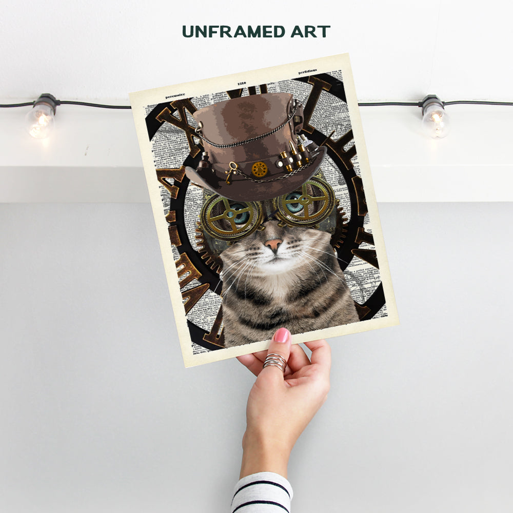 Steampunk Cat Wall Art & Decor - Steampunk Accessories - Gothic Home Decor - Goth Room Decor - Kitty Kitten Cat Lover Gifts - Cat Gifts for Women - Cute Cat Posters for Girls Bedroom, Living Room