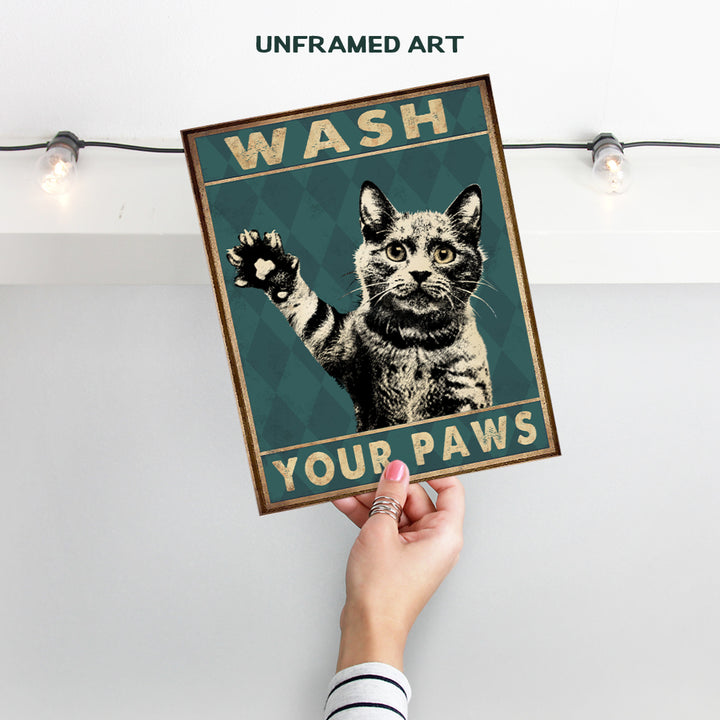 Funny Tabby Cat Bathroom Decor - Wash Your Hands Sign Bathroom Decor- Cat Wall Art - Bathroom Wall Art- Bath Wall Decor - Guest Bathroom - Restroom Sign Decorations - Powder Room - Cat Gifts for Women