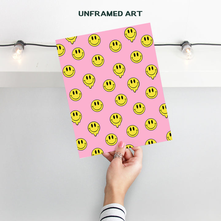 Indie Smiley Face Wall Art & Decor - Aesthetics Room Decor Poster - Yellowbird Art & Design Preppy Room Decor Retro decoration - Happy Home Decor - Pink Yellow Girl Bedroom Decor UNFRAMED 8x10