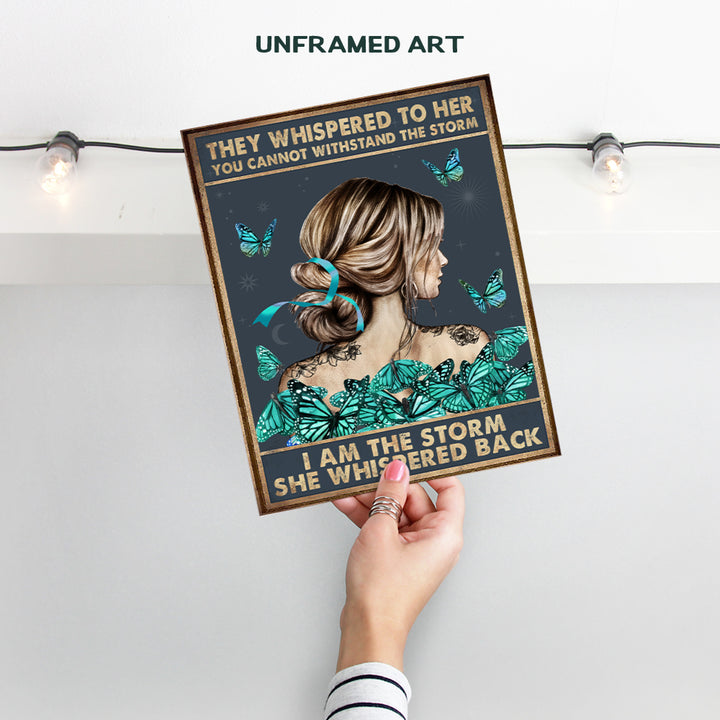 They Whispered to Her You Cannot Withstand The Storm - Inspirational Quote Wall Art - She Whispered Back I Am The Storm - Motivational Positive Encouragement Gifts for Women - Boho Print Decoration