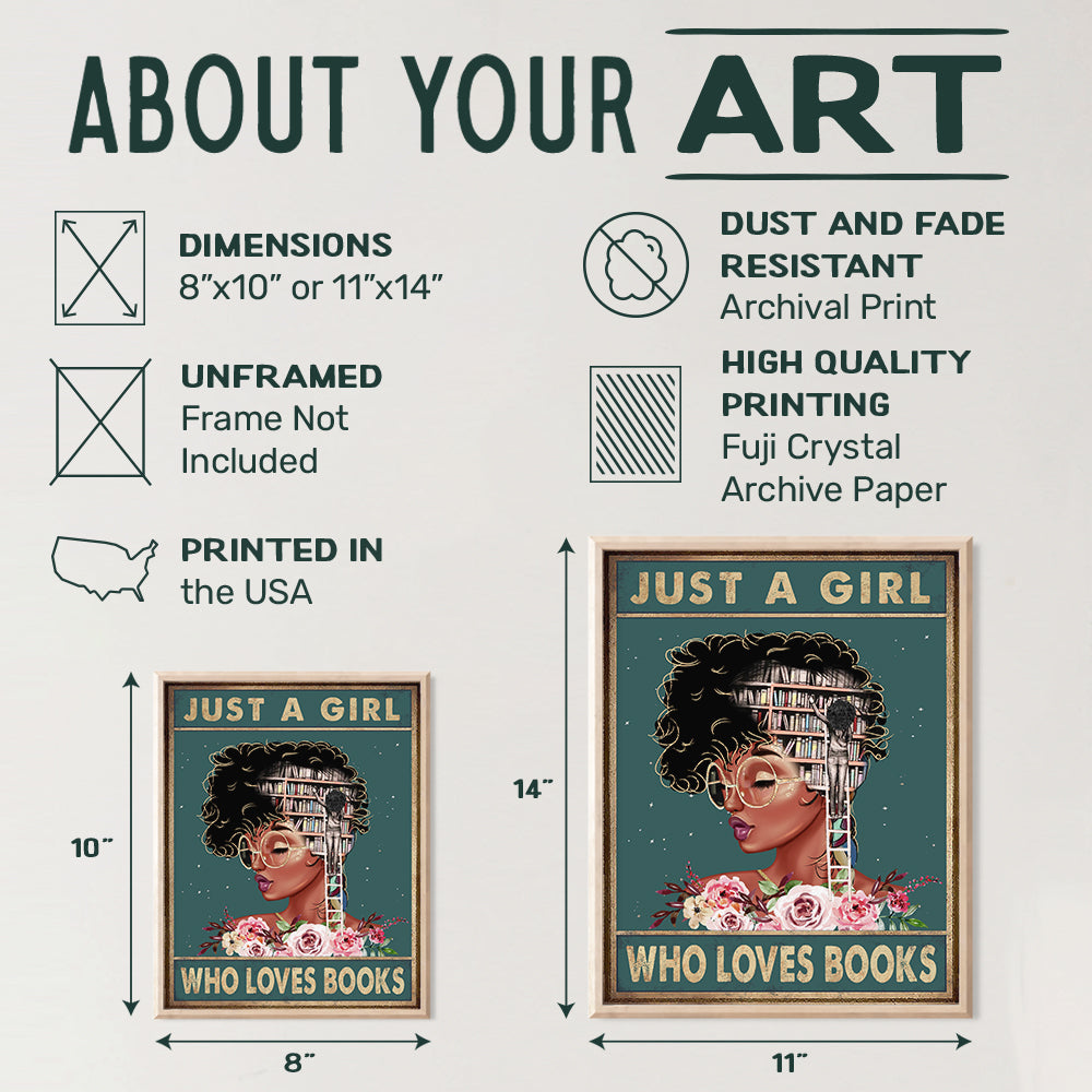 African American Wall Art - Positive Black Wall Art - Black Woman Poster - African American Girl, African American Women, Black Women - Motivational Wall Decor - Never Underestimate a Girl With a Book