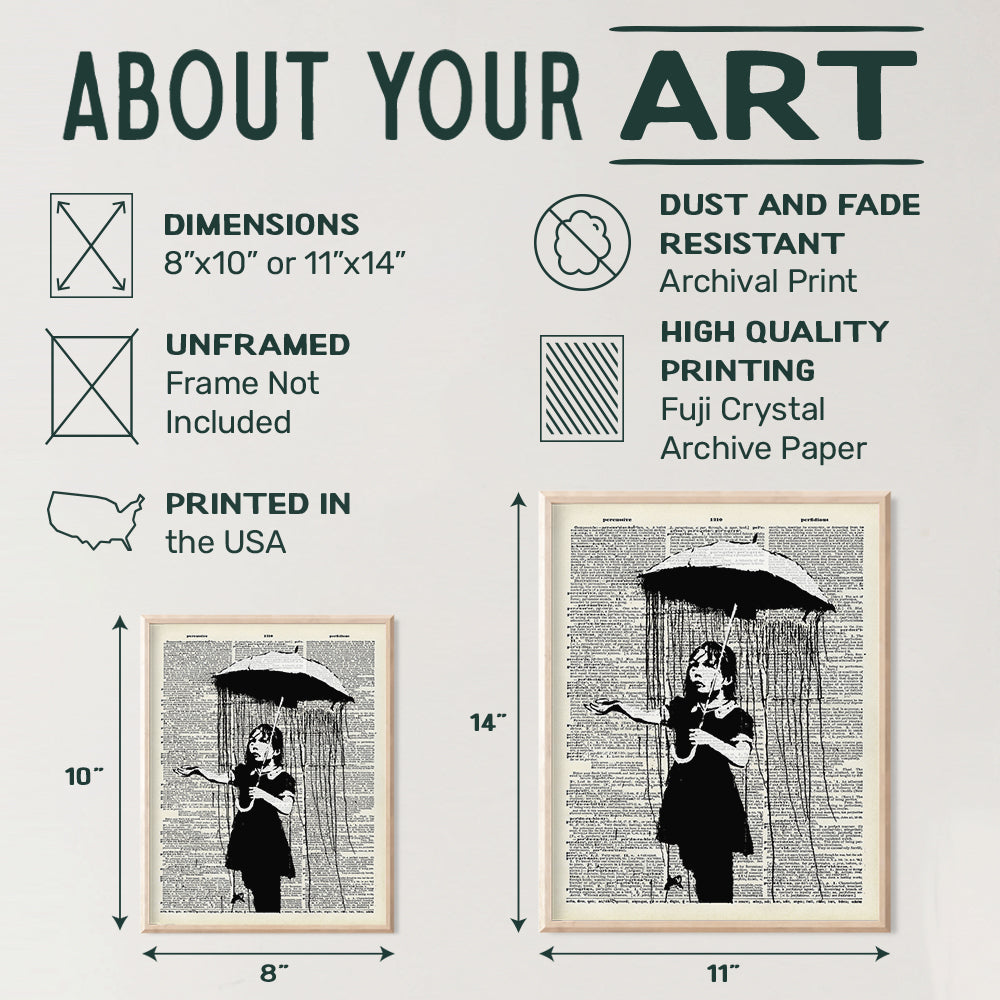 Banksy Girl with Umbrella Dictionary Street Art Poster - 8x10 Photo - Unframed Graffiti Picture Print