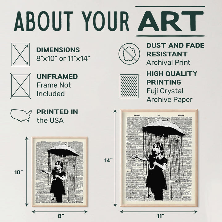 Banksy Girl with Umbrella Dictionary Street Art Poster - 8x10 Photo - Unframed Graffiti Picture Print