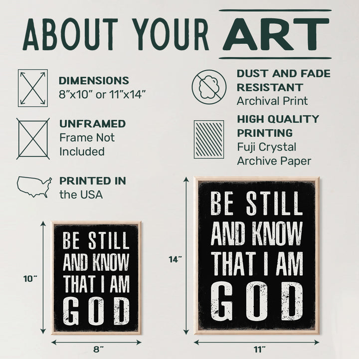 God Wall Art & Decor - Be Still And Know That I Am God - Mens Christian Wall Decor- Religious Wall Art - Bible Verses Wall Decor - spiritual Gifts - Living room, Office, Man cave, Bedroom, Family Room