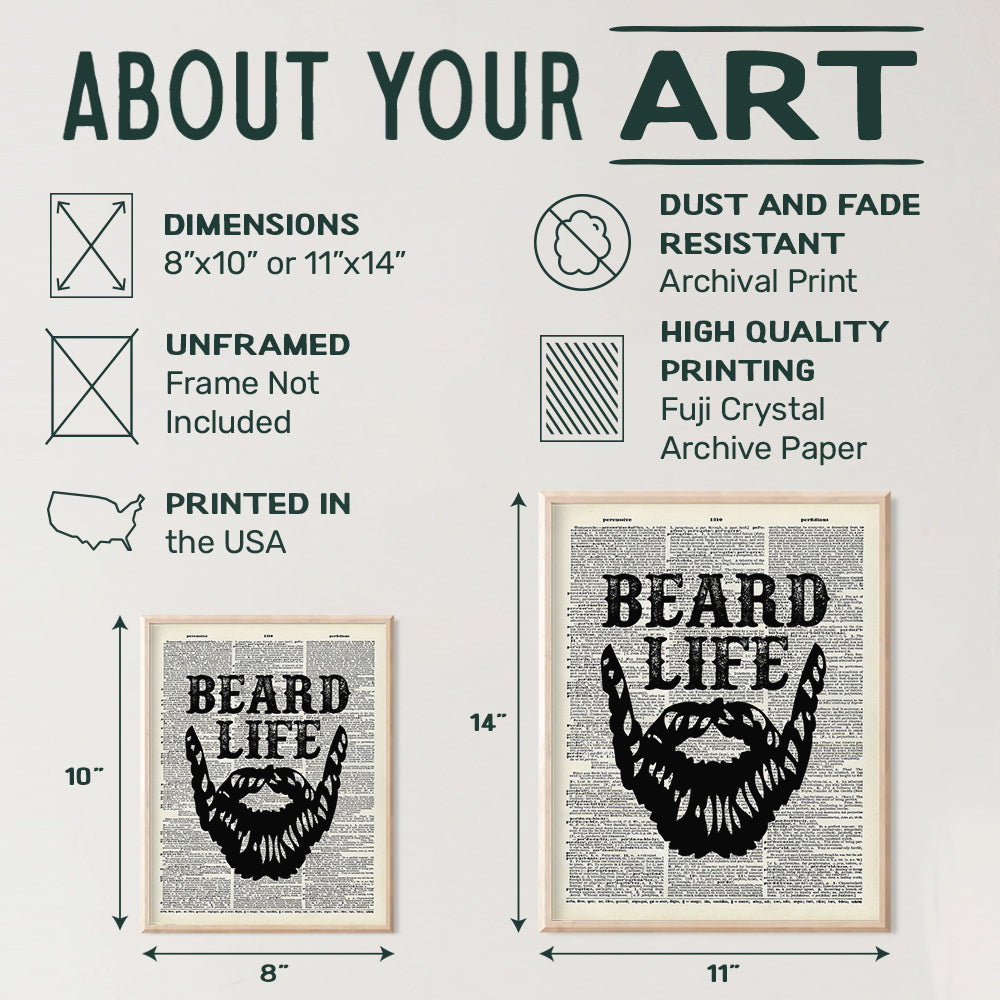 Beard Life Typography Bathroom Wall Art 8x10 Poster Print - Unique Home Decor, Decoration for Bath, Barber Shop, Salon, Man Cave - Gift for Men, Husband, Him, Barbers, Hair Stylists - Unframed Picture