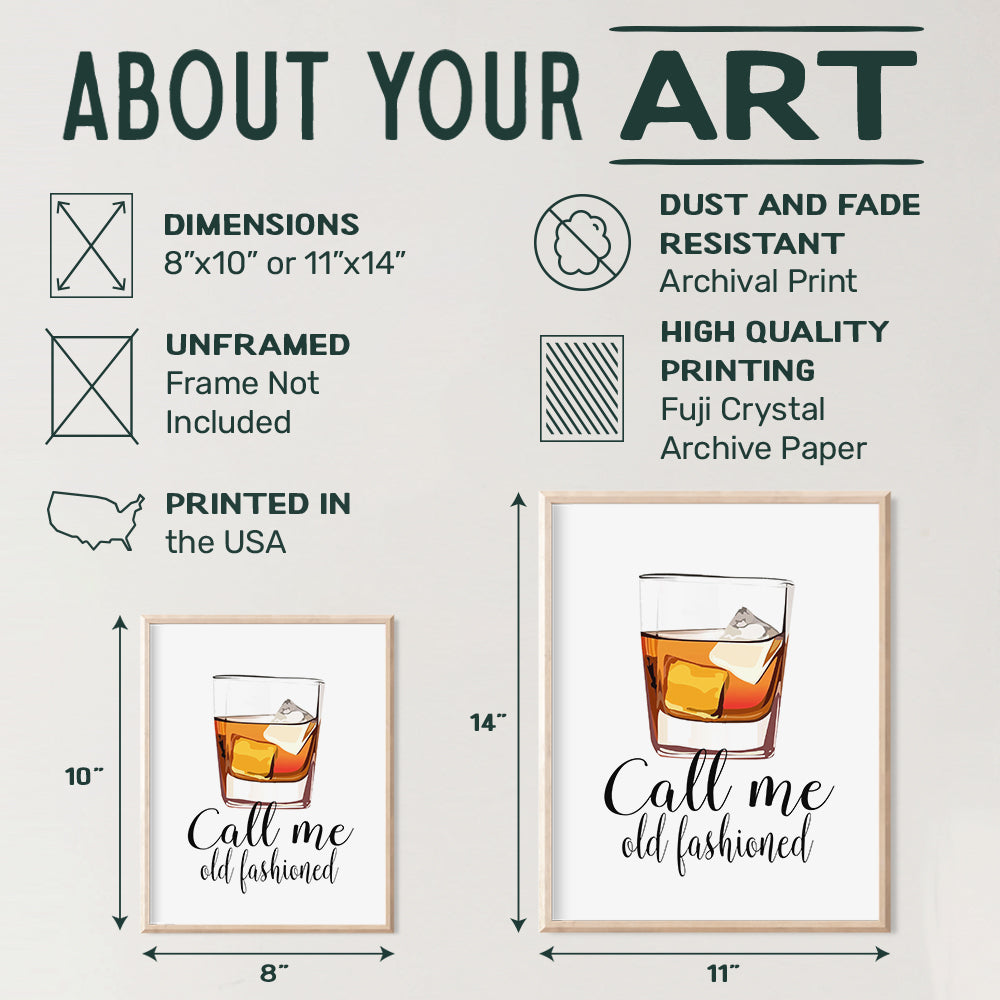 Whiskey Bar Decor - Cocktail Wall Art - Unique Bartender Gift - Call Me Old Fashioned - Funny Typography Poster - Home Decoration for Kitchen, Dining Room - UNFRAMED 8x10 Typography Poster Print