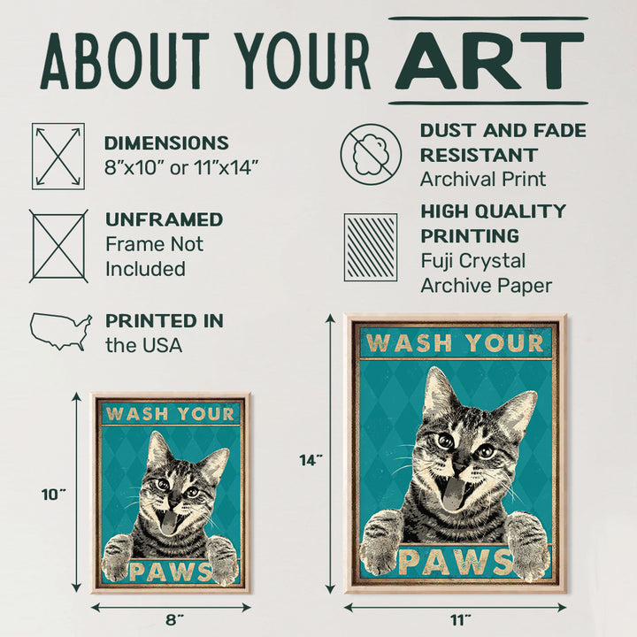 Wash Your Hands Sign - Cat Bathroom Decor - Bathroom Decor- Bathroom Wall Art - Funny Tabby Cat Wall Art- Bath Wall Decor- Guest Bathroom - Restroom Sign Decorations - Powder Room -Cat Gifts for Women