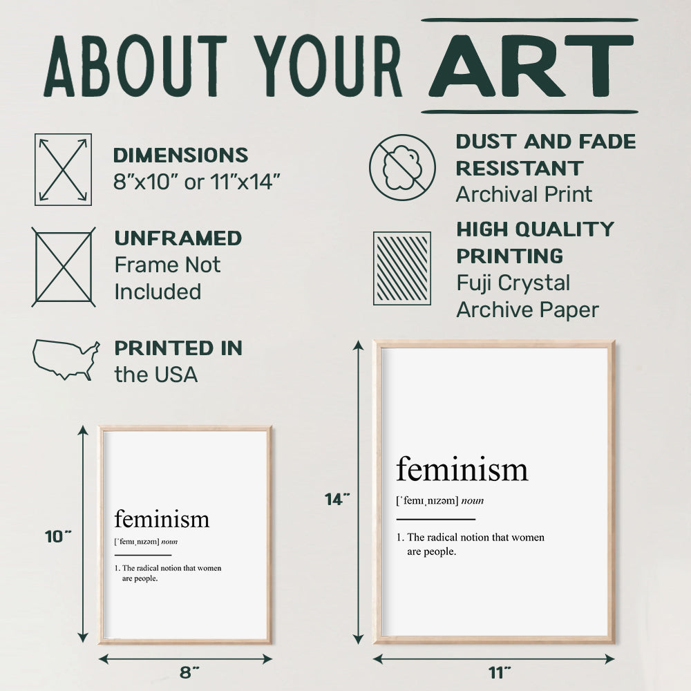 Feminism Definition Wall Decor Picture - Funny Contemporary Modern Art Decoration for Home, Apartment, Bedroom, Living Room, Dorm - Gift for Women, Woman, Girls - 8x10 Poster Print