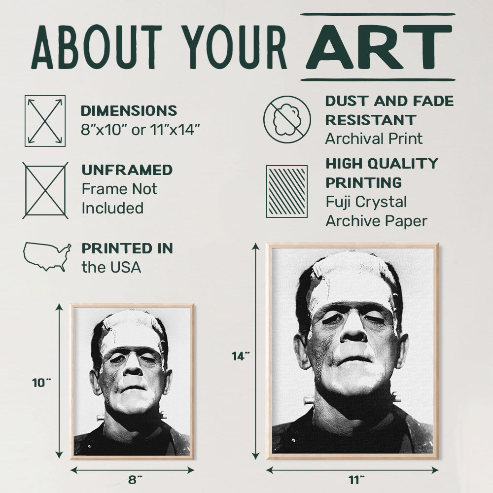 Vintage Hollywood Frankenstein Poster - 8x10 Funny Retro Photo Photograph wall Art Decor, Room Decorations Picture for Men, Kids, Teens Bedroom, Apartment, Dorm - Humorous Gift