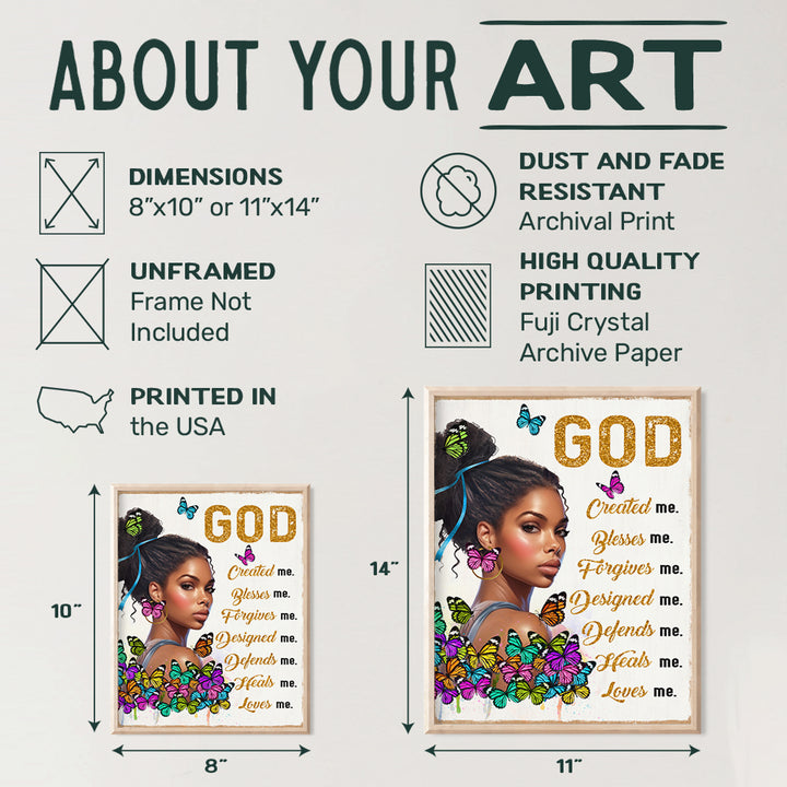 God Wall Decor for Black women - Women's empowerment Motivational poster, spiritual Inspirational Quote - positive Quotes Wall Decor for African Americans - Black Girl religious Christian Wall Art