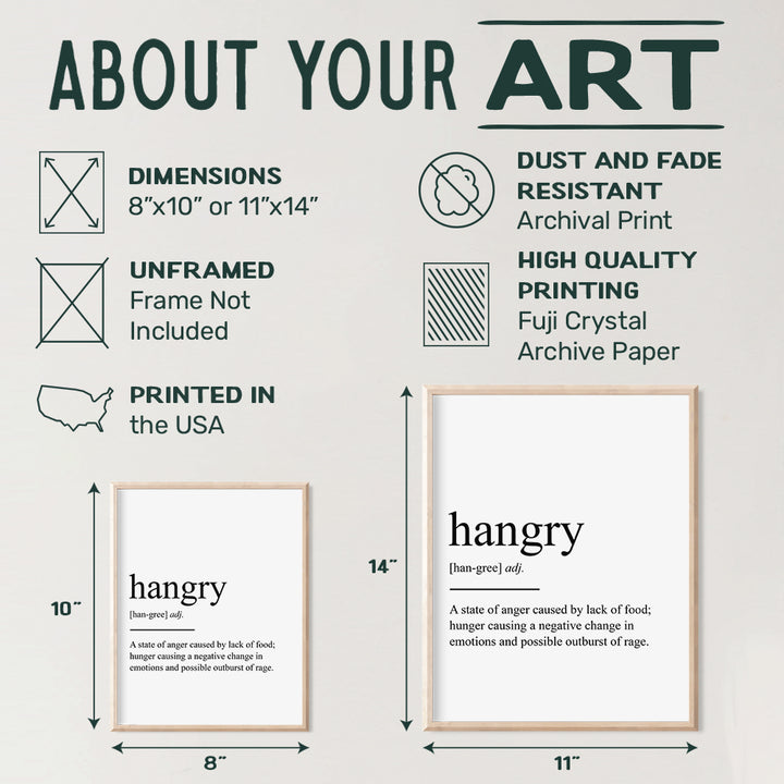 Hangry Definition Wall Art Print Typography - 8x10 Unframed Photo - Makes a Great Gift for Kitchens - Funny Home Decor