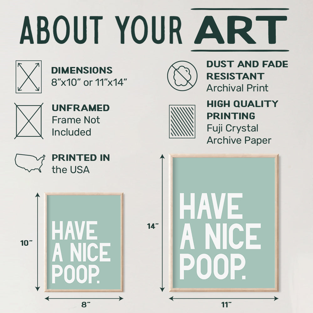 Funny Bathroom Wall Art Print - Makes a Great Affordable Gift and Humorous Home Decor - 8x10 Typography Photo - Unframed - Have a Nice Poop