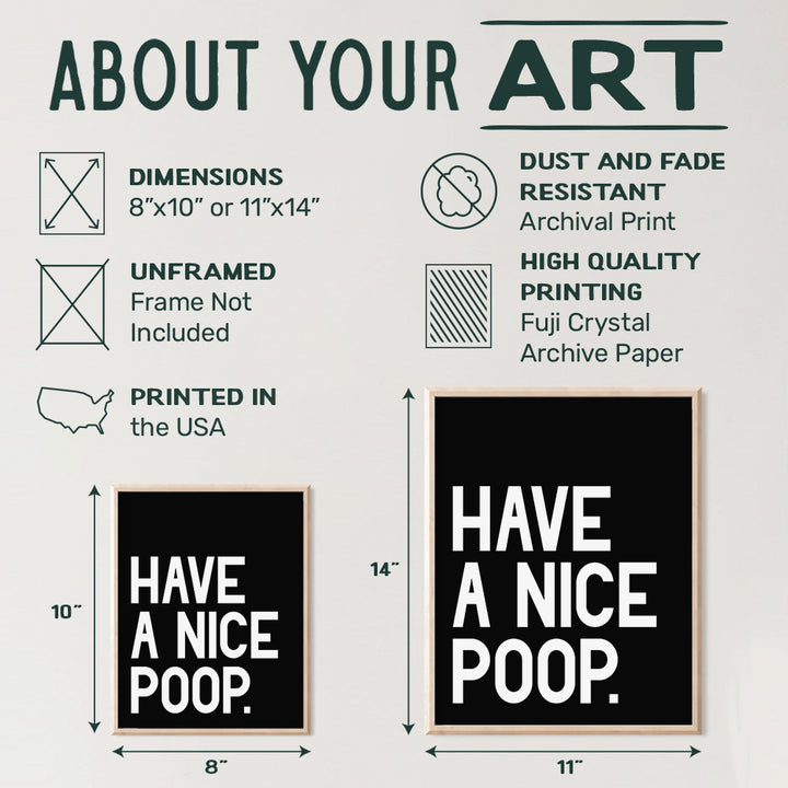 Humorous Bathroom Art Print - Funny Typography Home Decor and Room Decoration for Bath - Unframed - 8x10 - Have a Nice Poop