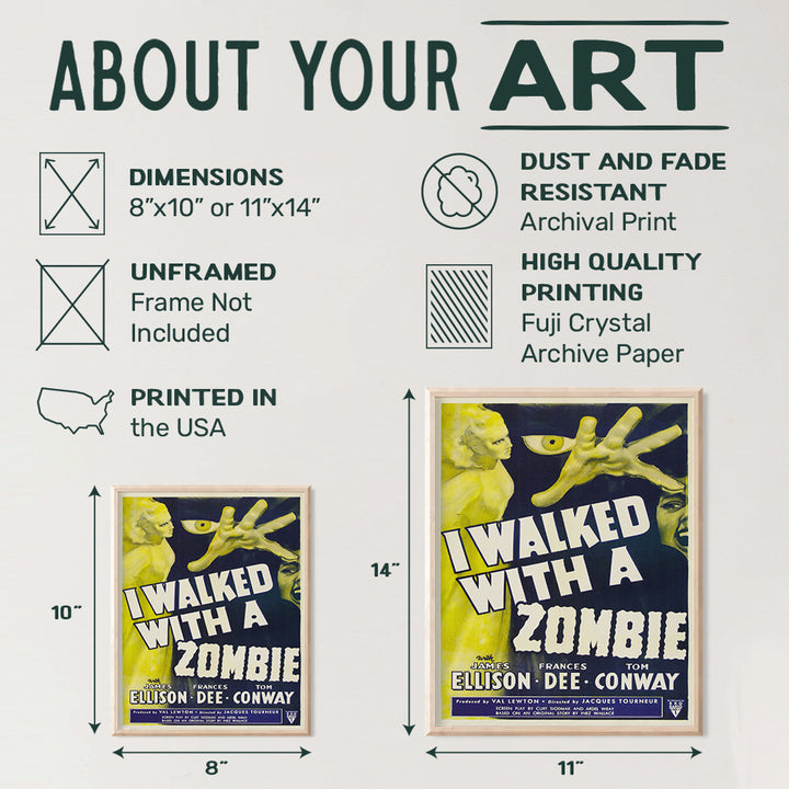 Zombies Movie Poster - 8x10 Vintage Hollywood Horror Movie Poster Wall Art Print - Creepy Classic Scary Movie Home Decor Picture for Man Cave, Boys Bedroom, Teens Room - Gift for Men