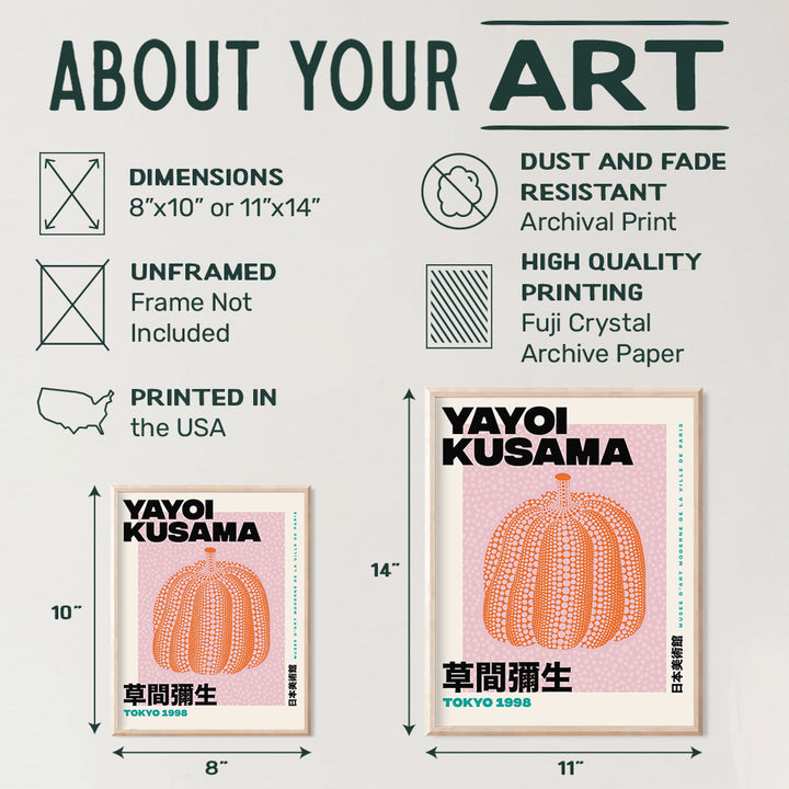 Yayoi Kusama Wall Art & Decor - Gallery Wall Art - Modern Wall Art - Contemporary Wall Art - Museum Poster - Pumpkin Picture Print - Living Room, Bedroom - Women, Men, Housewarming Gift -8x10 Unframed