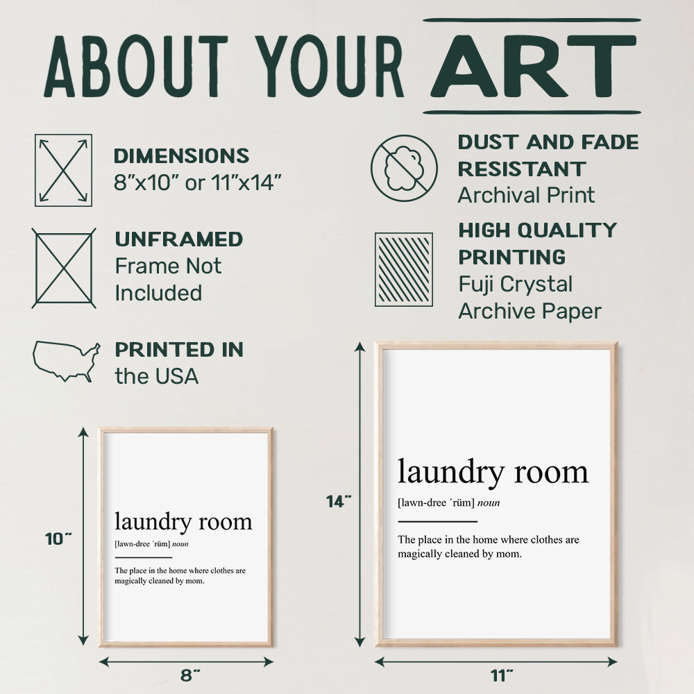 Laundry Room Definition Typography Wall Art, Home Decor - Funny Poster, Print - Unique Room Decorations and Great Gag Gift for Mom, Women - 8x10 Photo Unframed