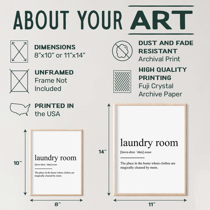 Laundry Room Definition Typography Wall Art, Home Decor - Funny Poster, Print - Unique Room Decorations and Great Gag Gift for Mom, Women - 8x10 Photo Unframed