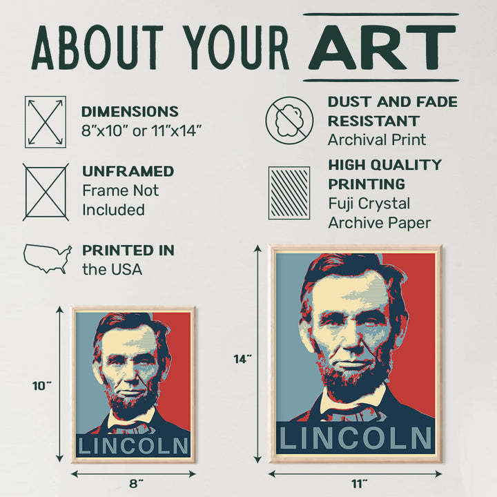 Abraham Lincoln Poster - Abe Lincoln Patriotic Wall Decor for Office, Home, Living Room, Den - Abraham Lincoln Gifts for Patriots, Republicans, Conservatives, Democrats, Liberals - USA US Wall Art