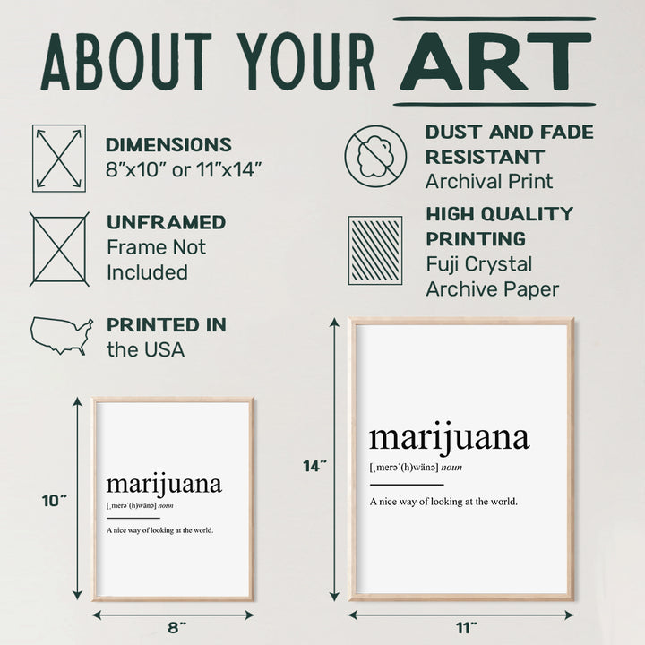 Marijuana Definition - Unframed Wall Art Print Typography - Makes a Great Affordable Gift - Funny Home Decor - Ready to Frame (8x10) Photo