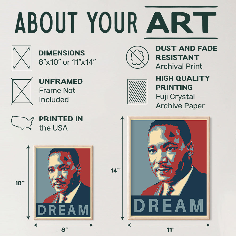 Martin Luther King Obama Wall Art - 8x10 Dream Photo Poster - Unique Home Decor or Gift - MLK, Black History Month, African American, Civil Rights, Pride, Teacher, Classroom - Unframed Picture Print