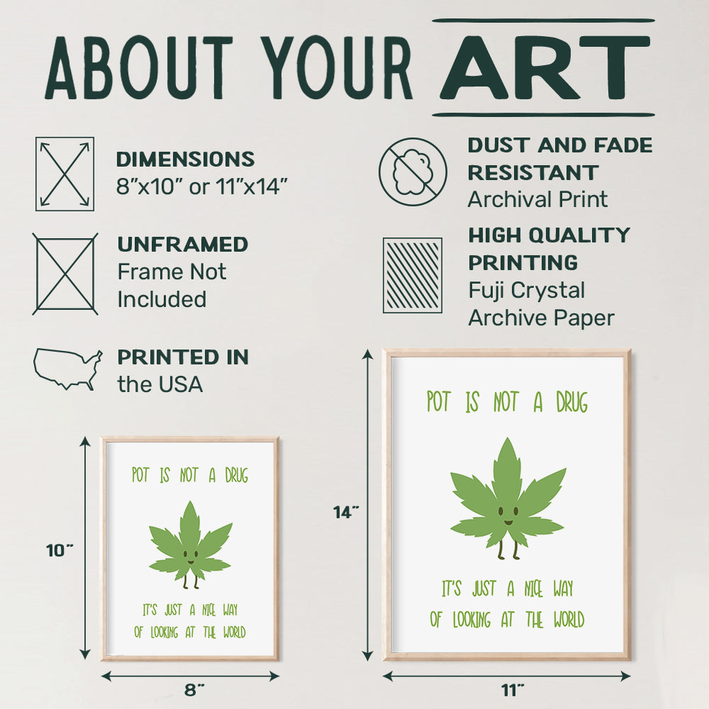 Marijuana Art Print - Funny Typography Wall Art Poster - Unique Home Decor for Bedroom, Den, Dorm Room - Gift for Pot, Weed, Ganja, Stoner, 4/20 Fans - 8x10 Photo Unframed