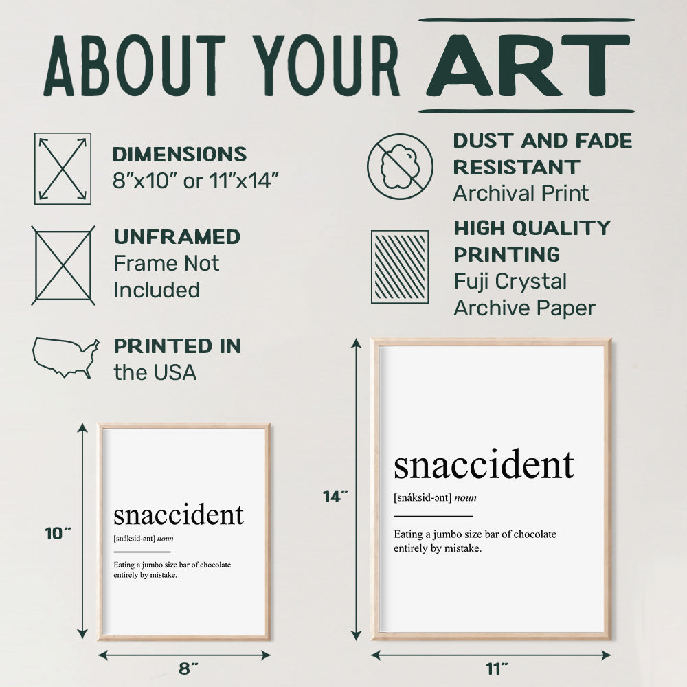 Snaccident Definition - Unframed Wall Art Print Typography - Makes a Great Gift for Kitchens - Funny Home Decor - Ready to Frame (8x10) Photo