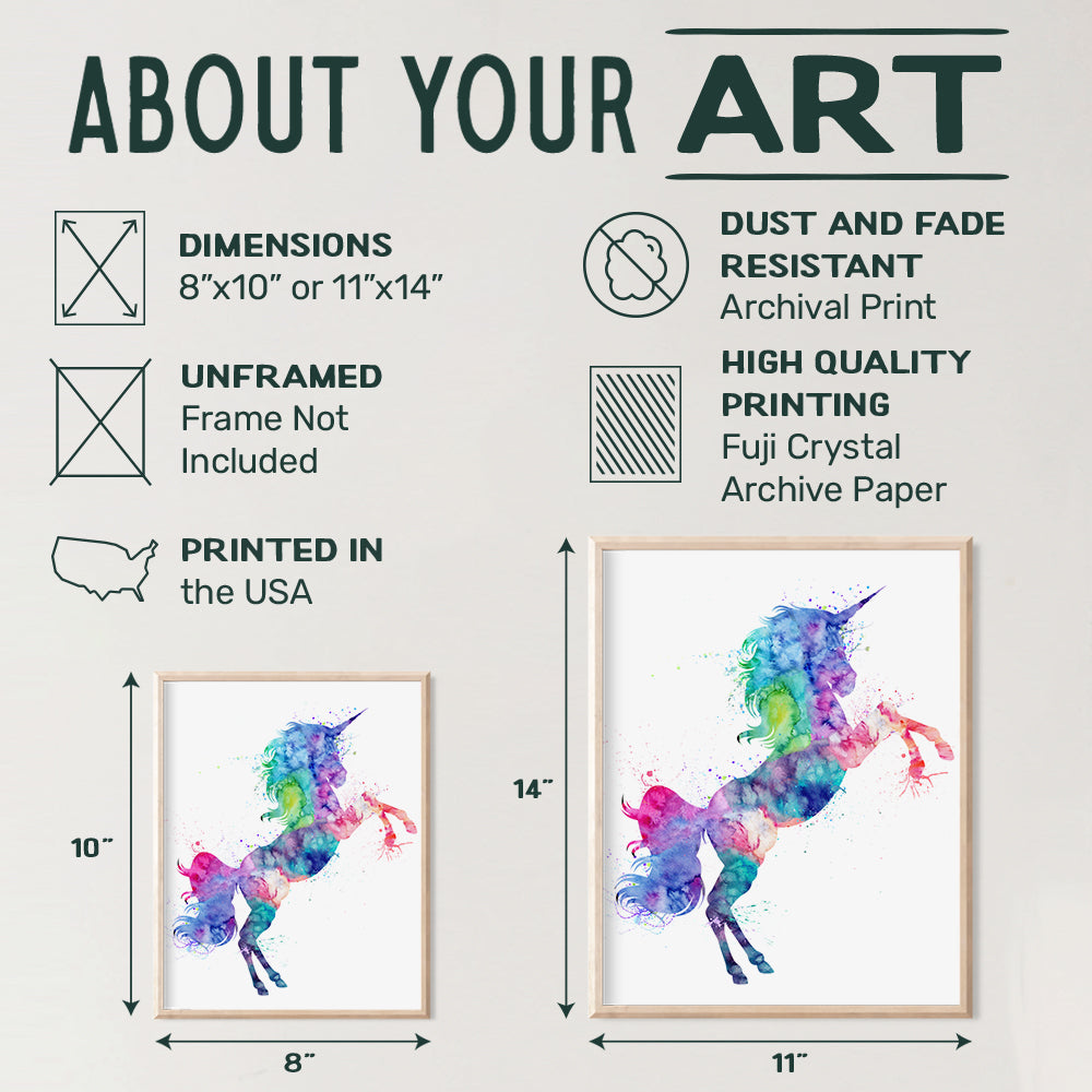 Unicorn Watercolor Wall Art Print - 8x10 Unframed Photo - Perfect Gift for Girls Room, Chic Home Decor