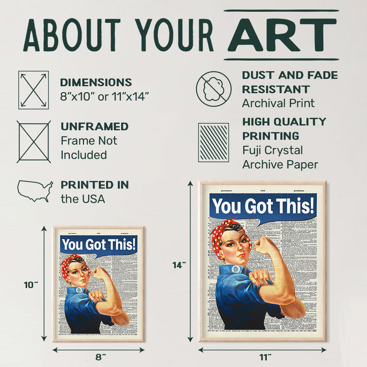 You Got This on Photo of Dictionary Page - Unframed Wall Art Print - Great Motivational or Inspirational Gift - Cool Home Decor - Ready to Frame Vintage (8x10) Photo - Rosie The Riveter