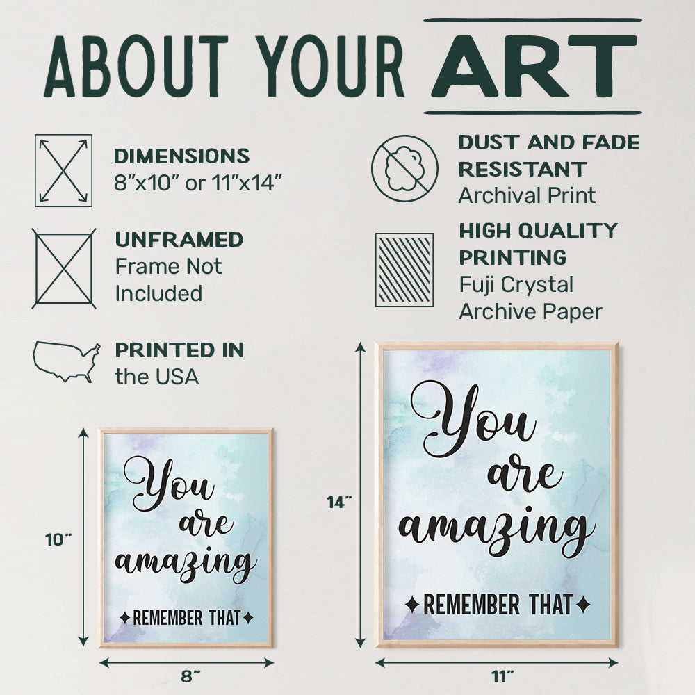 You Are Amazing Typography - Unframed Watercolor Wall Art Print - Makes a Great Gift for Teachers - Chic Home Decor - Inspirational and Motivational - Ready to Frame (8x10) Photo