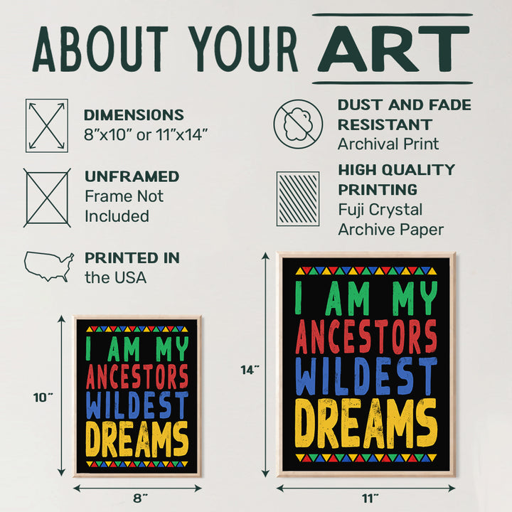 I Am My Ancestors Wildest Dreams - African American Wall Art for Black Women, Woman, Girls, Boys, Men - Black Culture Wall Decor - Black Wall Art - African American Art - Black Power - Afro Wall Art