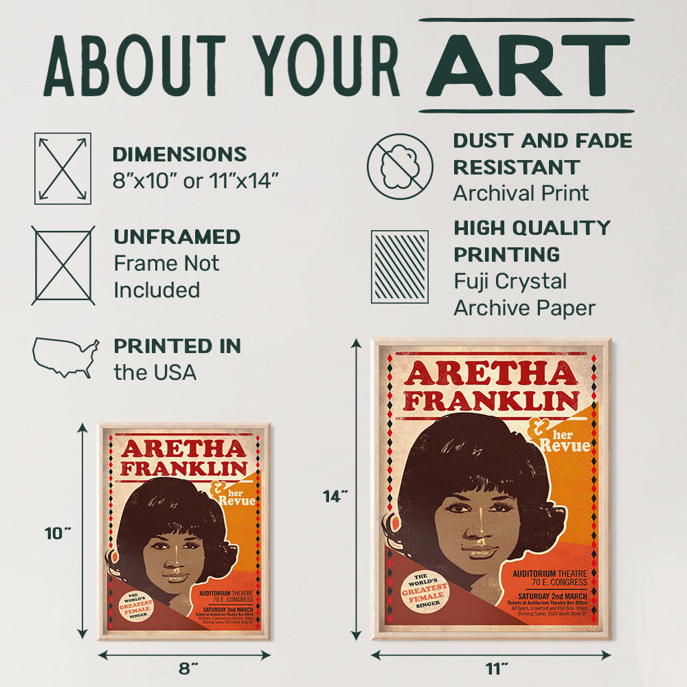 African American Aretha Franklin Decor - Motown R&B Gospel Music Wall Art - Vintage Concert Poster - Afro Black Culture - African American Women - Black Art - Black History