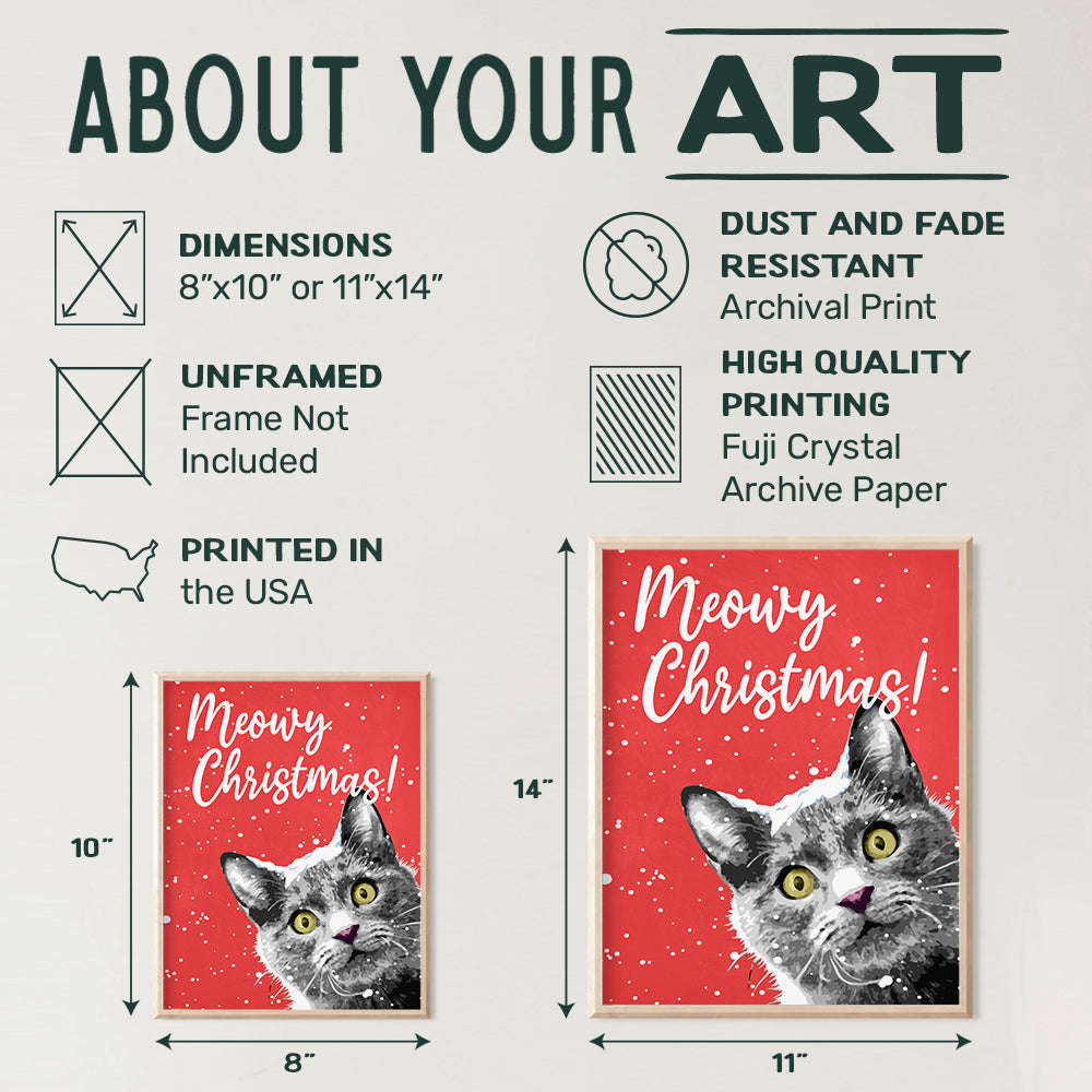 Meowy Christmas - Funny Black Cat Christmas Decorations - Xmas Decorations - Cute Christmas Wall Decor for Cat Lovers - Holiday Decorations - Holiday Home Decor - Unique Christmas Wall Art Poster