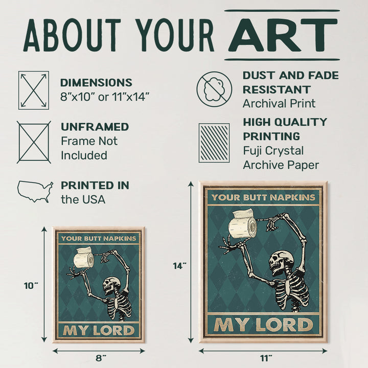 Your Butt Napkins My Lord - Funny Bathroom Wall Decor - Skeleton Decoration - Gothic Bathroom Wall Art - Bath Wall Decor- Toilet Paper Wall Art - Restroom Sign - Funny Wall Decor - Powder Room Decor