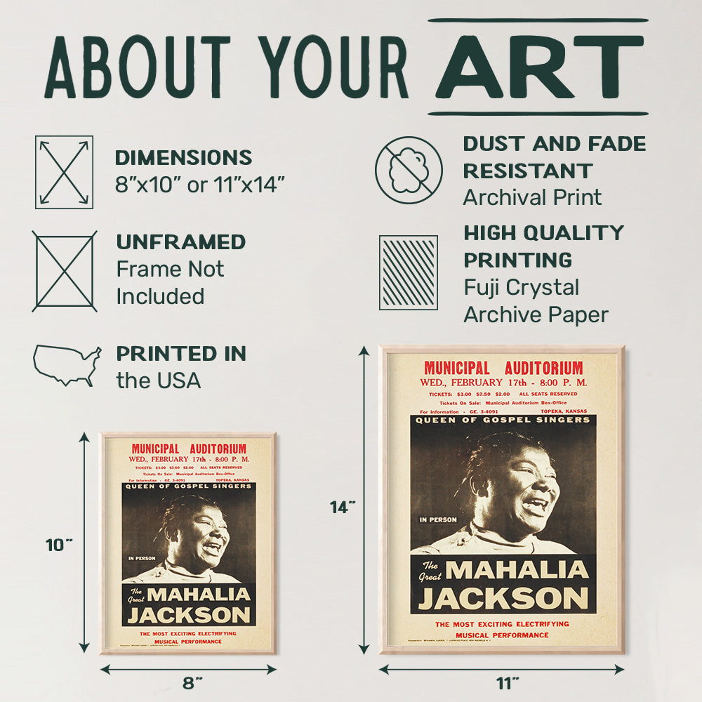 Mahalia Jackson Poster - Gospel Music - African American Wall Art - Black History - Black Culture - Famous African American Women Wall Decor - Black Music - Vintage Concert Posters - Afro Wall Art