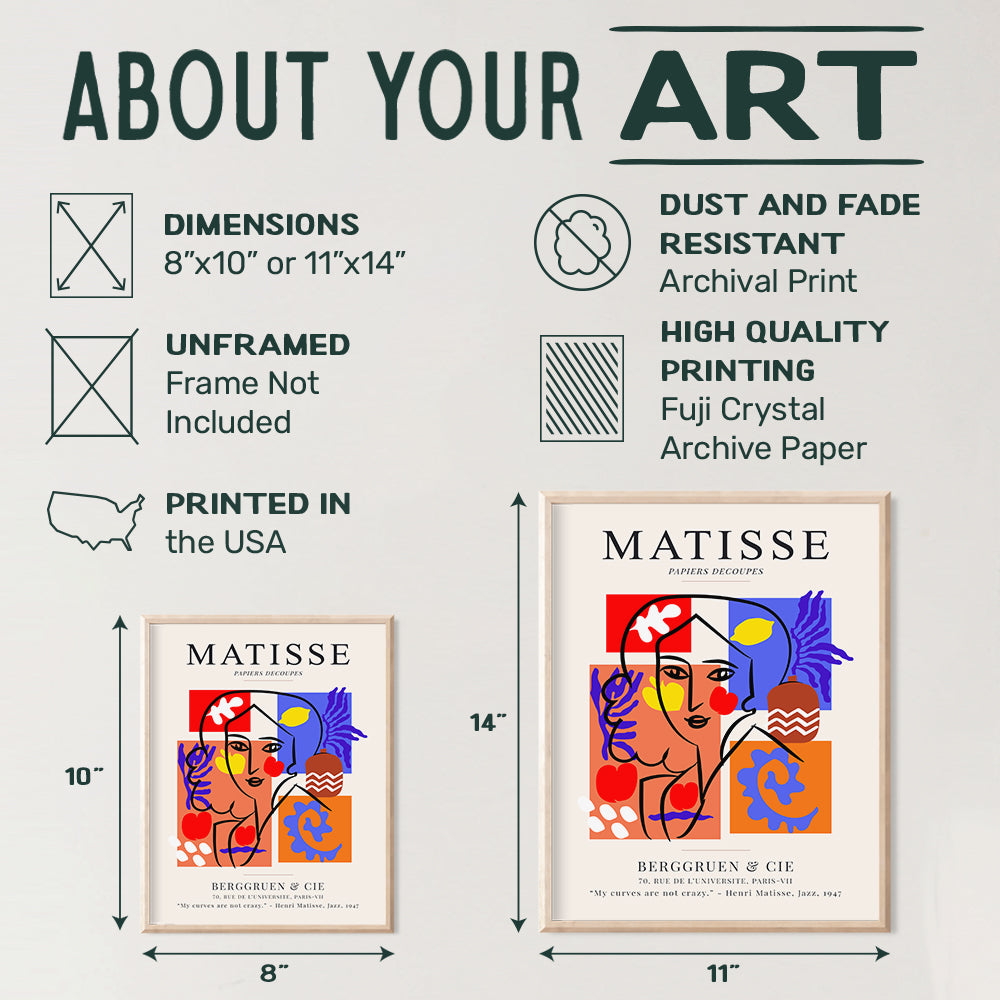 Henri Matisse Gallery Poster - 8x10 Matisse Wall Art - Matisse Print - Minimalist Wall Decor - Abstract Wall Decor - Line Art Wall Decor - Aesthetic Pictures - Boho Wall Decor - Mid Century Wall Art