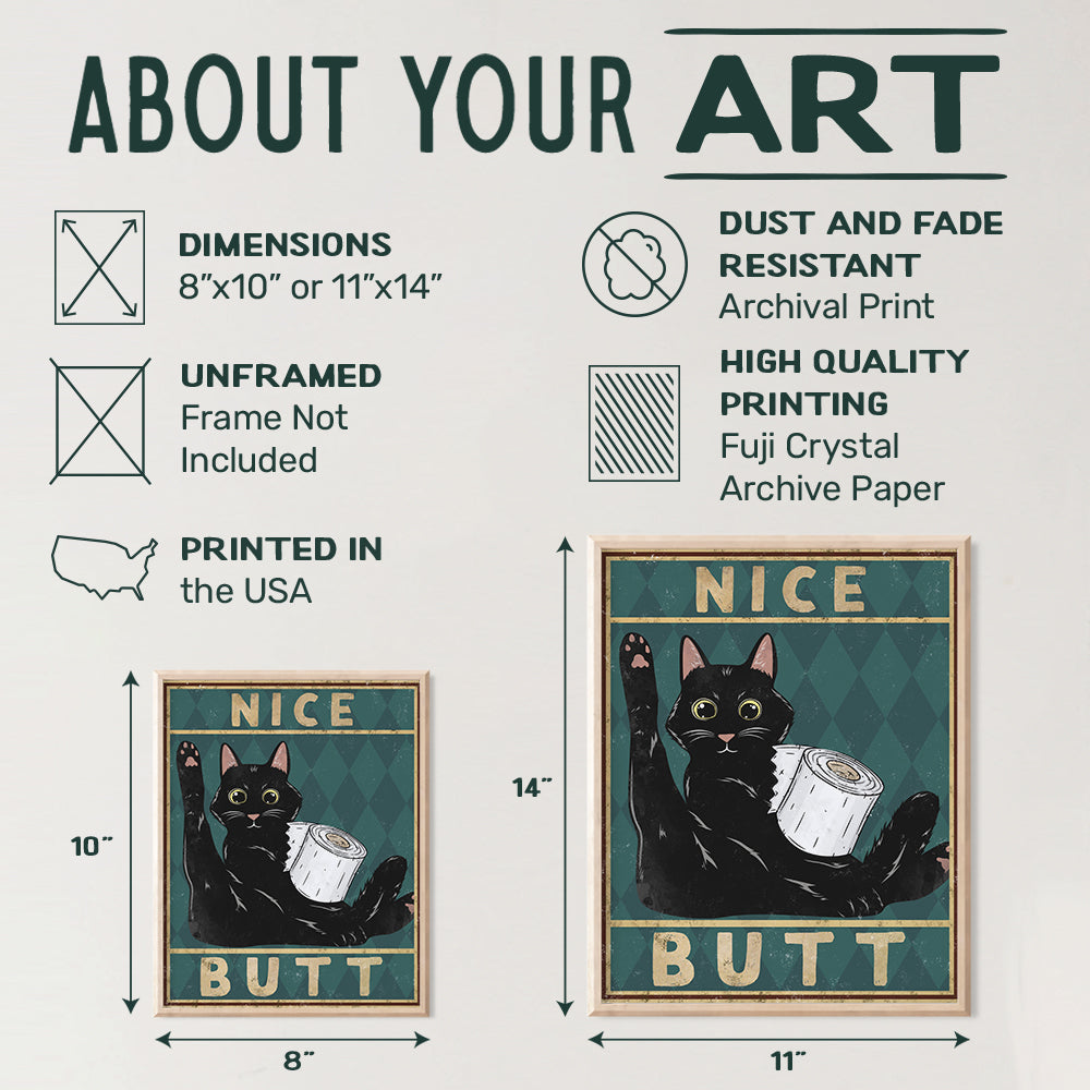 Nice Butt Bathroom Decor - Cat Bathroom Decor - Bathroom Wall Art - Bath Wall Decor - Guest Bathroom Wall Decor - Cat Wall Art - Restroom Decorations - Powder Room Decor - Funny Bathroom Poster