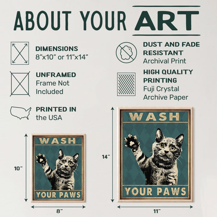 Funny Tabby Cat Bathroom Decor - Wash Your Hands Sign Bathroom Decor- Cat Wall Art - Bathroom Wall Art- Bath Wall Decor - Guest Bathroom - Restroom Sign Decorations - Powder Room - Cat Gifts for Women