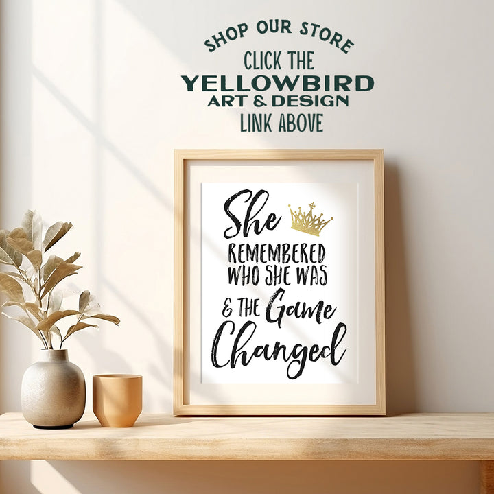 Motivation Quotes Wall Art - Inspirational Wall Decor for Women - positive Quotes - Courage Gifts for Teen Girls - Self-Love, Personal Growth - She Remembered Who She Was And the Game Changed